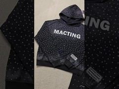 Custom Applique bordir distressed rhinestone zip up hoodie asam cuci vintage cuci bulu