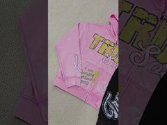 Jaket Ritsleting Berat Boxy Sablon DTG Kustom Katun Distressed Rhinestone Pria H