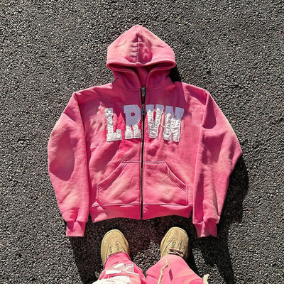 Beli Custom Oversized 500gsm Asam Cuci Zip Up Surat Miskin Patchwork bordir Hoodies online manufacture