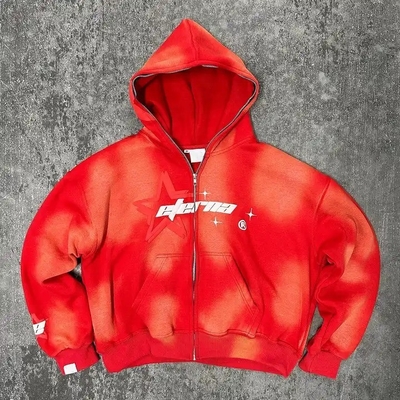 Beli 100% Baju Heavyweight Hoodie Vintage Acid Wash Sun Fading Puff Printing Full Zip Up online manufacture