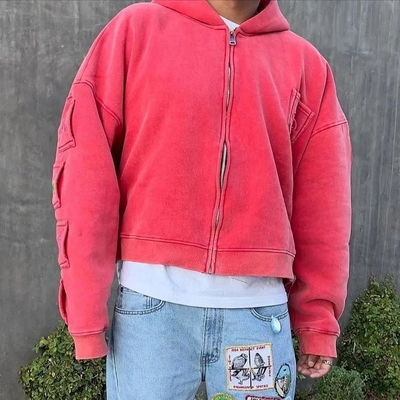 Beli Autumn Custom 400 gsm Pria Hoody Oversized di Pink Merah Matahari Lenyap Batu Cuci dengan Deteksi Jarum online manufacture