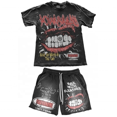 Beli Letter Pattern Type Custom Printed Logo Sun Fading T-Shirt dan Shorts Set untuk Pria online manufacture