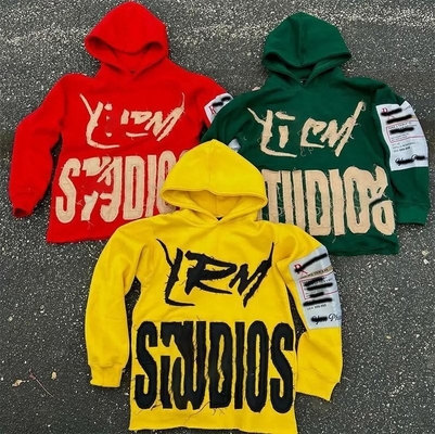 Beli Custom bordir Hoodie dengan bordir Pria Streetwear Patch Vintage Acid Wash Cut Hoodie online manufacture