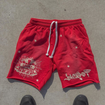 Beli Pria Elastis Pinggang Tinggi Raw Hem Cuci Cotton Shorts dengan Custom Sun Fading Acid Wash online manufacture