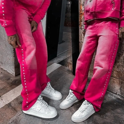 Beli Logo yang disesuaikan Dukungan Kaki Langsung Pria Oversized Cotton Acid Washed Sweatpants online manufacture