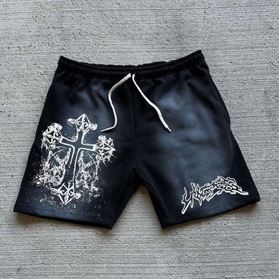 Beli Knitted Custom Graphic Print Pria Vintage Acid Wash Celana pendek dalam Katun Perancis Terry online manufacture