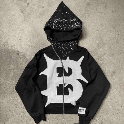 Beli Custom Y2k Perancis Terry Patch Kerja Potong Off Potong Hoodie di Cuci Gangguan Gaya online manufacture