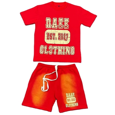 Beli Summer Tracksuit Sweat Suit Unisex Pria T-shirt Custom dan celana pendek Set dengan Cuci Asam online manufacture