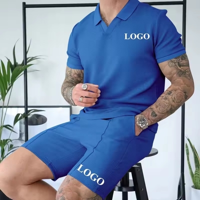 Beli Disesuaikan 2024 Musim Panas Set Latihan untuk Pria Solid Color Polo T-shirt dan Waffle Shorts online manufacture