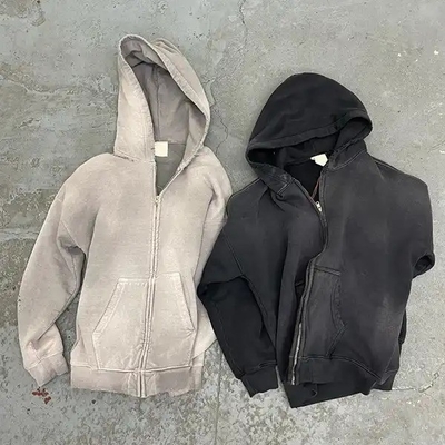 Beli Pria Vintage Acid Wash Matahari Lenyap Menderita Full Zip Up Hoodie Berat Berat Terry Prancis online manufacture