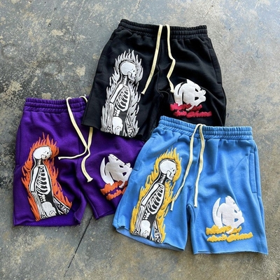 Beli Metode tenun rajutan Vintage Acid Wash Fading Puff Print Shorts untuk pria di tengah pinggang online manufacture