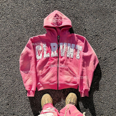 Beli Custom Logo Streetwear Oversized 500gsm Asam Cuci Hoodie dengan bordir Chenille online manufacture