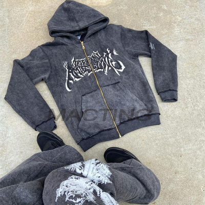 Beli Streetwear Customized Zipper Zip Up Hoodies dan Sweatpants Flared Set dalam Gaya Vintage online manufacture