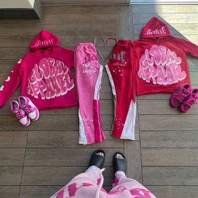Beli Collar Custom Hooded Sweatshirt Wanita Y2k dengan Zip Up Desain dan Flare Sweatpants Set online manufacture