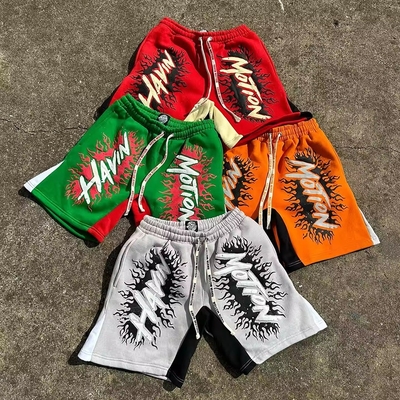Beli Celana Pendek Keringat Ukuran Besar Kasual Print Puff Cuci Asam Longgar Jogger Pakaian Jalanan Katun Kustom online manufacture