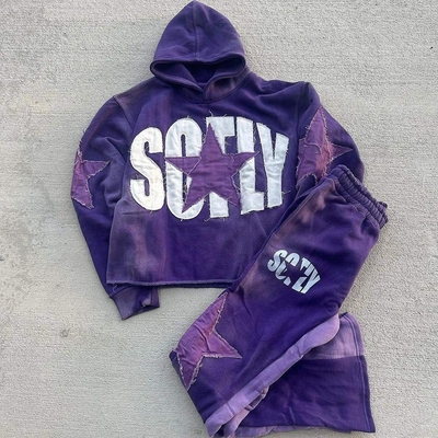 Beli 400 gram Custom bordir Hoodie Set dengan Patch Applique dan Flared Sweat Pants online manufacture