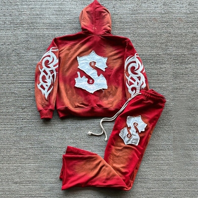 Beli Logo bordir berwarna-warni yang disesuaikan 2 Piece Jogger Sets Sweatpants Flared Distressed online manufacture