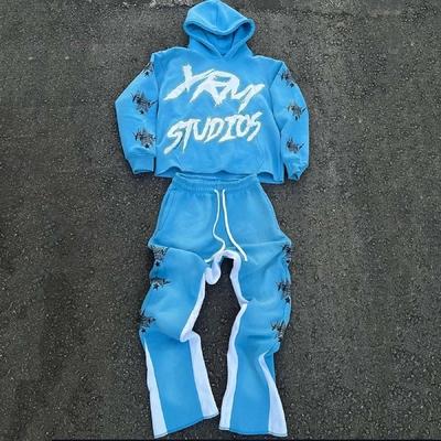 Beli Custom Size Y2K Cut Raw Hem Hoodie dan Sweatpants Set untuk Streetwear Pria di Baju online manufacture