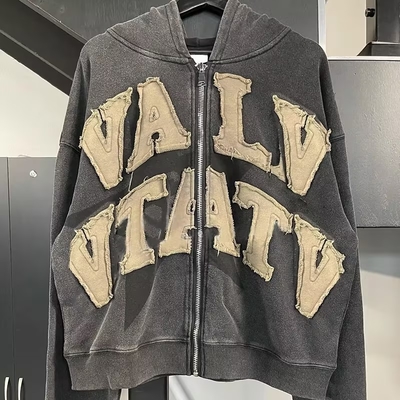 Beli 450 Gsm HeavyWeight Perancis Terry Vintage Acid Wash Patah yang tertekan bordir Pullover Hoodie online manufacture