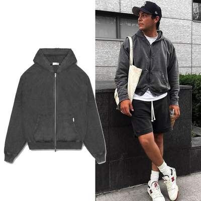 Beli Vintage Acid Wash Matahari Lenyap Zip Up Distressed Corp Hoodies Untuk Pria Musim Gugur Zipper-up Style online manufacture