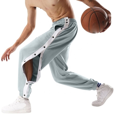 Beli Custom Pria Sisi Tombol Bergaris Basket Pelatihan Polyester Open Leg Sweatpants online manufacture