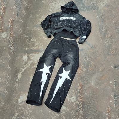 Beli Custom Acid Wash 2 Piece jogger tracksuit jogging suit untuk pria DTG Printing Stacked Design online manufacture