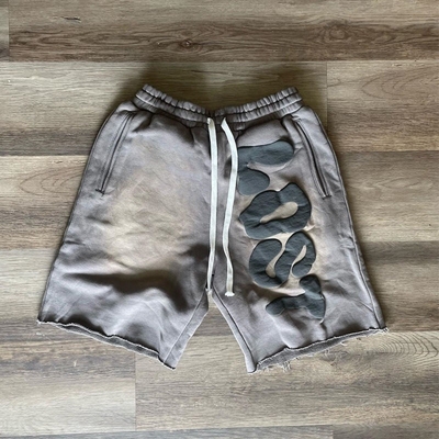 Beli Acid Wash Sun Fading Oversized Shorts Custom Logo Puff Print Pria Perancis Terry Jogger online manufacture