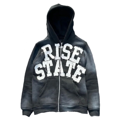 Beli Patch bordir Vintage Matahari memudar Perancis Terry Distressed Hoodie dengan Puff Printing online manufacture