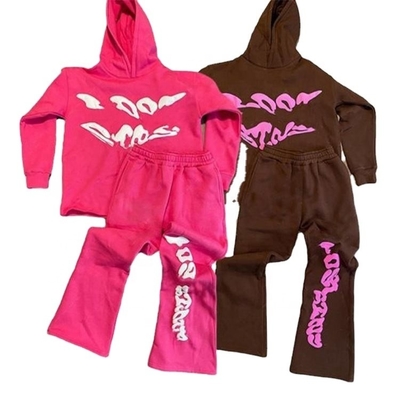 Beli Pria 3D Puff Print Flared Sweatpants dan Cut Hoodie Set untuk Tracksuit online manufacture
