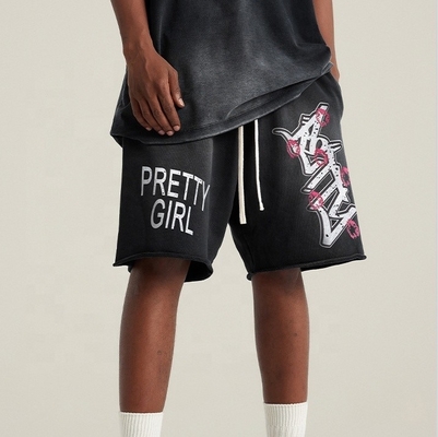 Beli Cepat kering Unisex Pria Streetwear Blank Hitam Heavyweight Cotton Vintage Acid Wash Shorts online manufacture