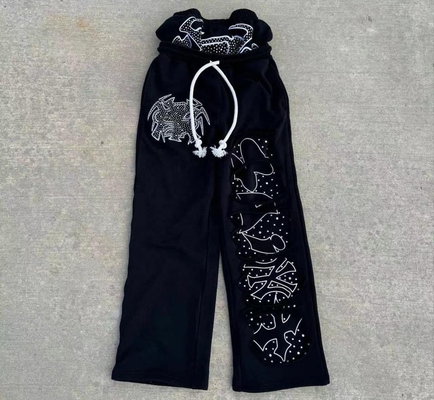Beli Vintage Acid Wash Distressed Rhinestone Double Waist Flared Baggy Sweatpants 100% Katun online manufacture