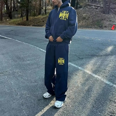 Beli Vintage Acid Wash Tracksuit Pria DTG Print Sweat Suit Casual Kehidupan Harian Set Jogger online manufacture