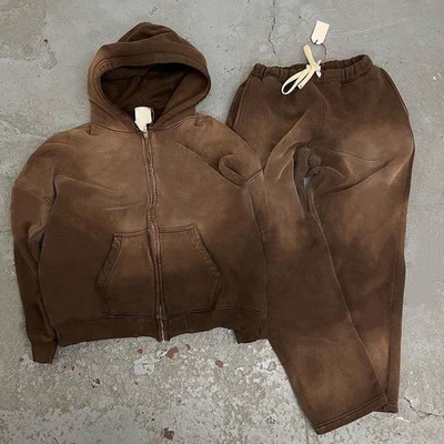 Beli Gaya Pria Kapas Zipped Sun Destroyed Hover dan Sweatpants Set untuk Jogging online manufacture
