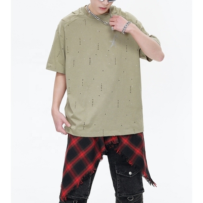 Beli 240Gsm Baju besar Glitter T-shirt untuk pria Patchwork Raglan lengan online manufacture