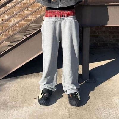Beli Custom Printed Logo Pria Wide Leg Baggy Sweatpants di Perancis Terry dengan Double Waist Closure online manufacture