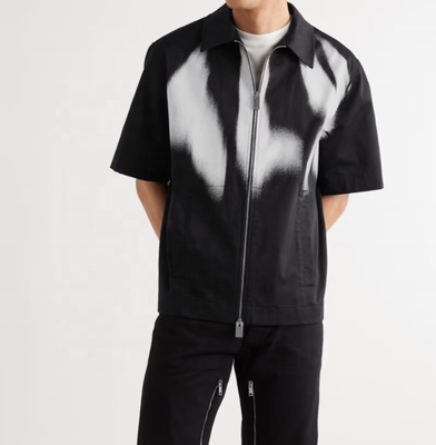 Beli Pria Casual Heavyweight Baju Hitam Cetak Zip Up Shirt S-5XL atau Custom Hip Hop Style online manufacture