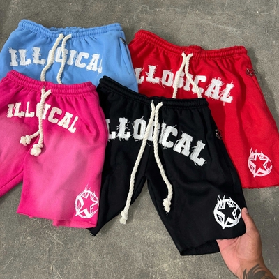 Beli Custom Men Streetwear tebal tali tarik Vintage Applique Sweat Short Cut Edge Acid Wash online manufacture