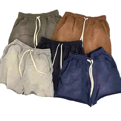 Beli pacar hitam vintage celana pendek cuci asam Raw Edge Heavy Cotton Perancis Terry Fleece Sweat Shorts Men's Run online manufacture