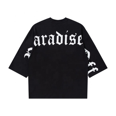 Beli T-Shirt Custom Oversized Three Quarter Boxy Fit Drop Shoulder dengan cetakan huruf Gothic online manufacture