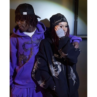 Beli Y2k Streetwear Unisex Pria Hoodies Custom dan Sweatpants Set dengan Rhinestone Hoodie online manufacture