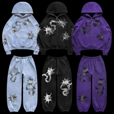 Beli Streetwear Y2k Unisex Full Face Zip Up Bling String Hoodie Set 100% Katun Custom Pria online manufacture