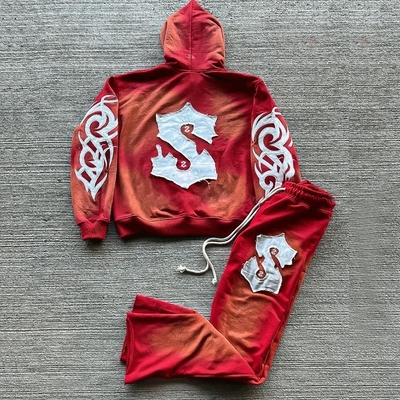 Beli Pria Acid Wash Sun Fading Flared Sweatpants Set dengan Custom Patch Embroidery Logo online manufacture
