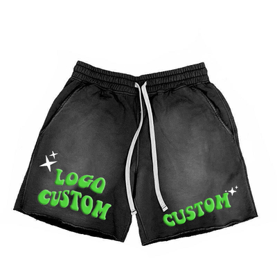 Beli Custom Screen Puff Printing Mens Sweat Shorts dalam Acid Washed Streetwear Gaya Hip Hop online manufacture