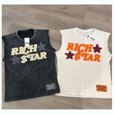 Beli Pria Hip Hop 100% Kotak Asam Cuci Tank Top tanpa lengan dengan Custom Logo bordir online manufacture