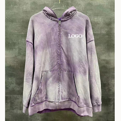 Beli Vintage Distressed Dye Dye Zip Up Hoodies Deteksi Jarum dan Pola Khusus online manufacture