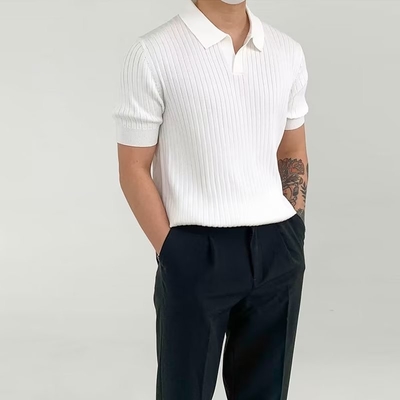 Beli 2024 Musim Panas Fashion Elegan Trendy Quarter lengan polos Polo Collar T-shirt untuk Pria online manufacture