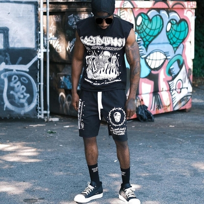 Beli 2024 Summer Jogging Acid Wash Distressed Sleeveless Raw Hem 2 Piece Shirt Set online manufacture