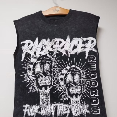 Beli Terry Fabric Custom Hip Hop Oversized Cut Raw Hem Crop Tank Tops T-shirt katun untuk pria online manufacture