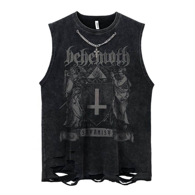 Beli Custom Logo Streetwear Cut Raw Hem Tank Tops untuk Kehidupan Harian Casual Vintage Acid Wash online manufacture