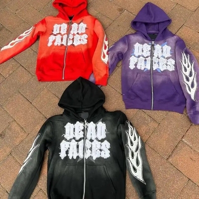 Beli Stonewashed Pria Vintage Cut And Sew Miskin bordir Patch Matahari memudar Ungu Zip Up Asam Cuci Hoodie online manufacture